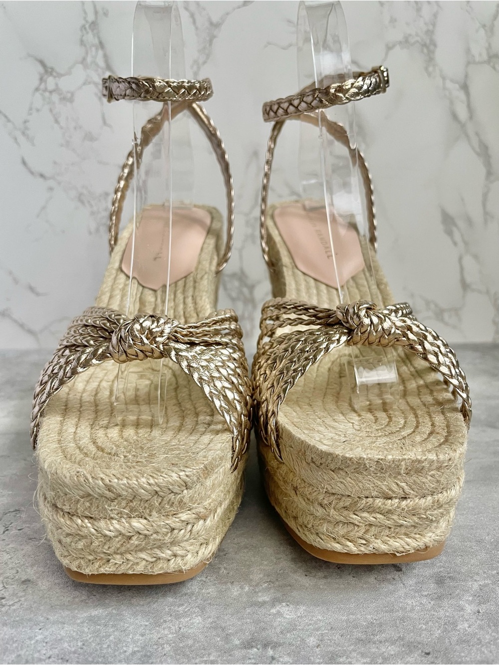 Loeffler Randall Pamela Mignon Knotted Metallic Leather Wedge Sandals 9.5 NIB - Picture 11 of 16